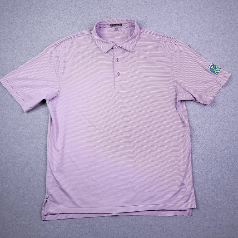 Peter Millar Summer Comfort Polo Shirt XL Golf Purple Stripe Cascades Mens